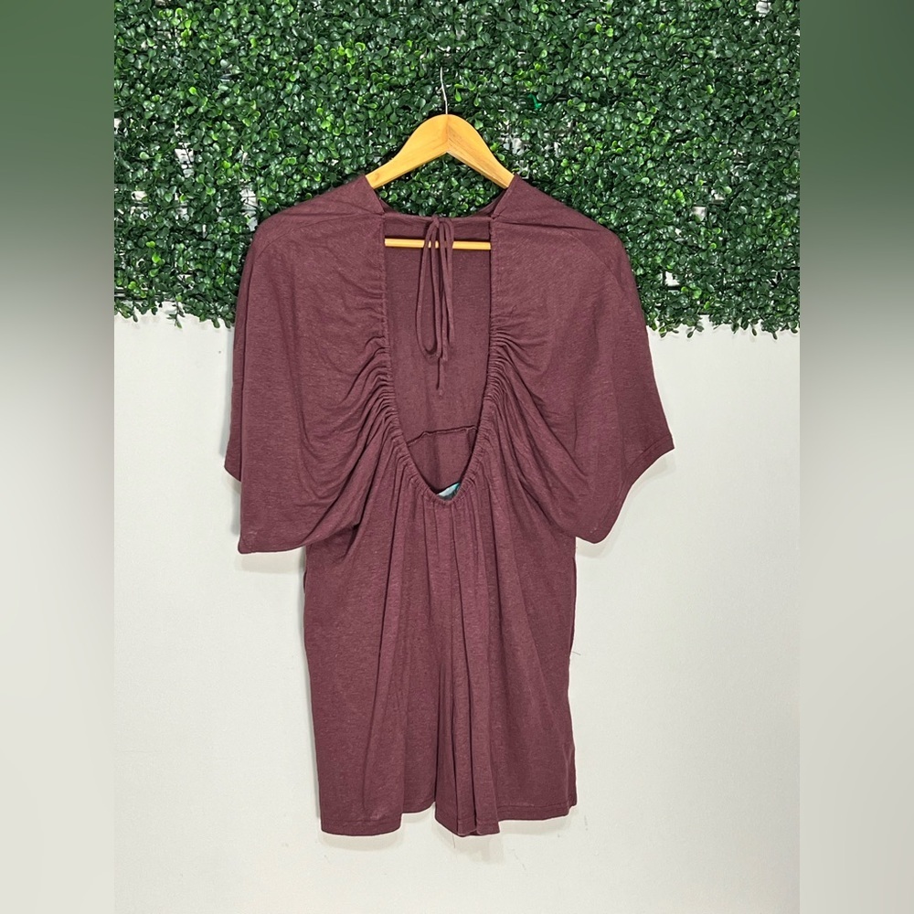 Free People ANDI Open Back Linen Blend Romper Playsuit Purple Mauve Extra Small - Picture 6 of 11